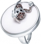 Кольцо Обезьянка с агатами и фианитами из серебра