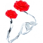 Кольцо Розы на два пальца с пластиком и фианитами из серебра (арт. 739357)