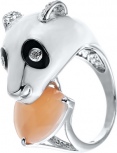 Кольцо с эмалью, фианитами и стеклом из серебра