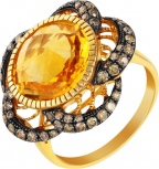 Кольцо с цитрином и бриллиантами из жёлтого золота (арт. 757191)