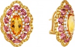 Серьги с россыпью цветных и драгоценных камней из жёлтого золота (арт. 757278)