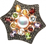 Кольцо с россыпью цветных камней из серебра с позолотой (арт. 761030)