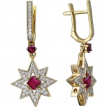 Серьги Звёзды с рубинами и бриллиантами из жёлтого золота (арт. 820464)