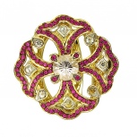 Кольцо с сапфирами и рубинами из жёлтого золота (арт. 825370)
