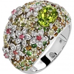 Кольцо с россыпью цветных и драгоценных камней из белого золота (арт. 834064)