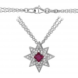 Колье Звезда с рубином и бриллиантами из белого золота (арт. 835641)