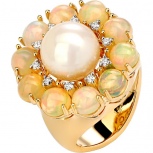 Кольцо Цветок с россыпью цветных и драгоценных камней из жёлтого золота (арт. 836189)