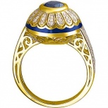 Кольцо с сапфиром, бриллиантами и эмалью из жёлтого золота (арт. 837322)