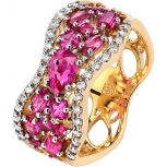 Кольцо с рубинами и бриллиантами из комбинированного золота 750 пробы