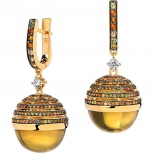 Серьги с россыпью цветных и драгоценных камней из жёлтого золота (арт. 844866)
