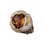 Кольцо с россыпью цветных и драгоценных камней из комбинированного золота 750 пробы (арт. 871384)
