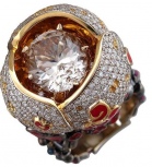 Кольцо с россыпью цветных и драгоценных камней из комбинированного золота 750 пробы (арт. 873682)