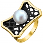 Кольцо с 1 жемчугом из серебра с позолотой (арт. 881242)