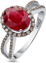 Кольцо с рубином и бриллиантами из белого золота (арт. 2150839)