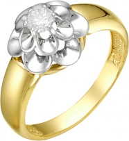 Кольцо Цветок с 1 бриллиантом из жёлтого золота (арт. 2162480)