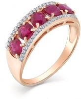 Кольцо с рубинами и бриллиантами из красного золота (арт. 2163583)
