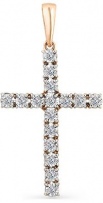 Крестик с 16 бриллиантами из красного золота (арт. 2163998)