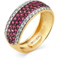 Кольцо с рубинами и бриллиантами из жёлтого золота (арт. 2167903)
