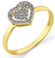 Кольцо Сердце с 25 бриллиантами из жёлтого золота (арт. 2169520)