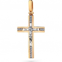 Крестик с 12 бриллиантами из комбинированного золота (арт. 2169840)