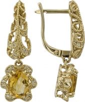 Серьги Цветы с цитринами и бриллиантами из жёлтого золота (арт. 2182637)