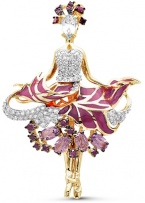 Подвеска Балерина с россыпью цветных и драгоценных камней из белого золота (арт. 2260856)