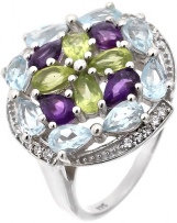 Кольцо с россыпью цветных камней из серебра (арт. 2393364)