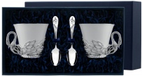 Набор чашек чайных "Лебедь"+ ложки из серебра (4 предмета) (арт. 2400964)