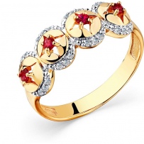 Кольцо с рубинами и бриллиантами из красного золота (арт. 2502729)