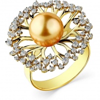 Кольцо с жемчугом и бриллиантами из жёлтого золота (арт. 2503570)