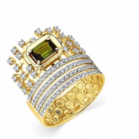 Кольцо с бриллиантами и турмалином из жёлтого золота (арт. 2504483)