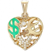 Подвеска Сердце с бриллиантами, вставкой из эмали из желтого золота (арт. 325750)