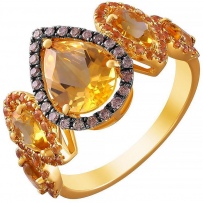 Кольцо с цитринами, сапфирами и бриллиантами из жёлтого золота (арт. 701145)