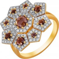 Кольцо с кварцами и бриллиантами из жёлтого золота (арт. 707206)