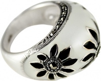 Кольцо Цветы с марказитом, вставкой из эмали из серебра (арт. 734813)