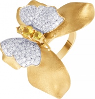Кольцо Бабочка с бриллиантами, сапфирами из желтого золота (арт. 738507)