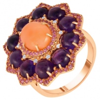 Кольцо с россыпью цветных и драгоценных камней из красного золота (арт. 761450)