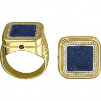 Кольцо с лазуритом, бриллиантами и сапфирами из жёлтого золота (арт. 822912)
