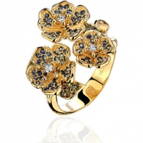 Кольцо с сапфирами, турмалинами и бриллиантами из жёлтого золота (арт. 825030)