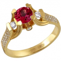 Кольцо с рубином и бриллиантами из жёлтого золота 750 пробы (арт. 864170)
