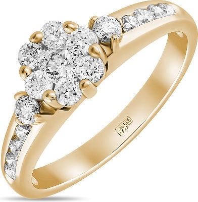 Кольцо с 17 бриллиантами из красного золота