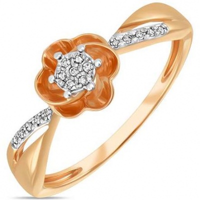 

Кольцо Цветок с 17 бриллиантами из красного золота