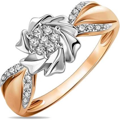 Кольцо Цветок с 23 бриллиантами из красного золота