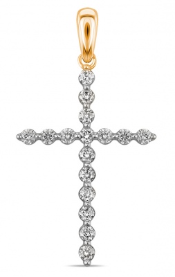 Крестик с 16 бриллиантами из красного золота