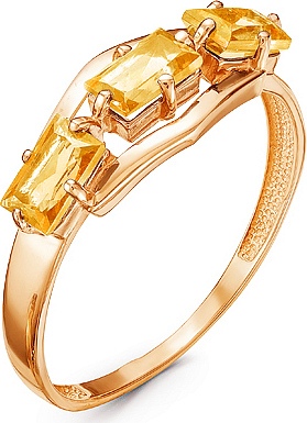 Кольцо с 3 цитринами из красного золота