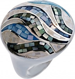 Кольцо Мозаика с перламутром и эмалью из серебра