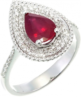 Кольцо с рубином и бриллиантами из белого золота