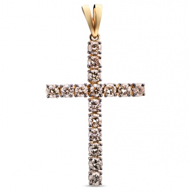 Крестик с 16 бриллиантами из жёлтого золота