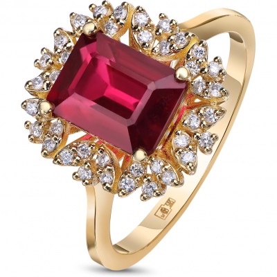 Кольцо с рубином и бриллиантами из жёлтого золота