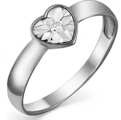 Кольцо Сердце с 1 бриллиантом из белого золота